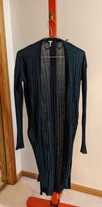 Free People Long Cardigan Knit Striped Blue Skinny